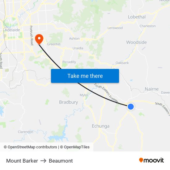 Mount Barker to Beaumont map