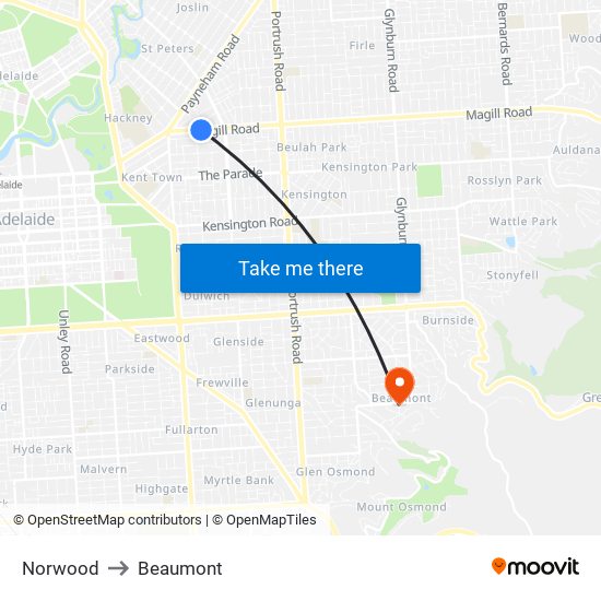 Norwood to Beaumont map