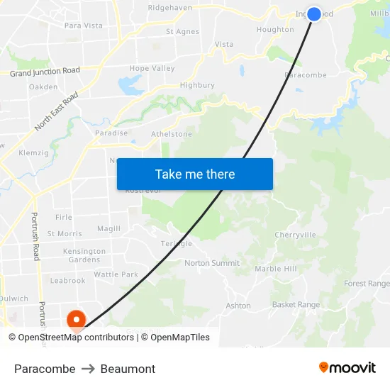 Paracombe to Beaumont map