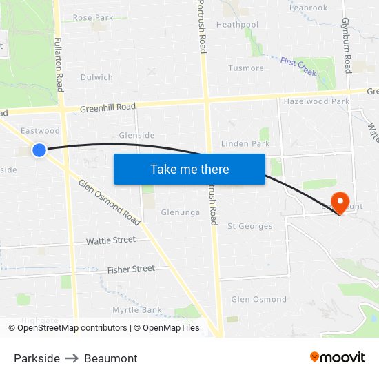 Parkside to Beaumont map