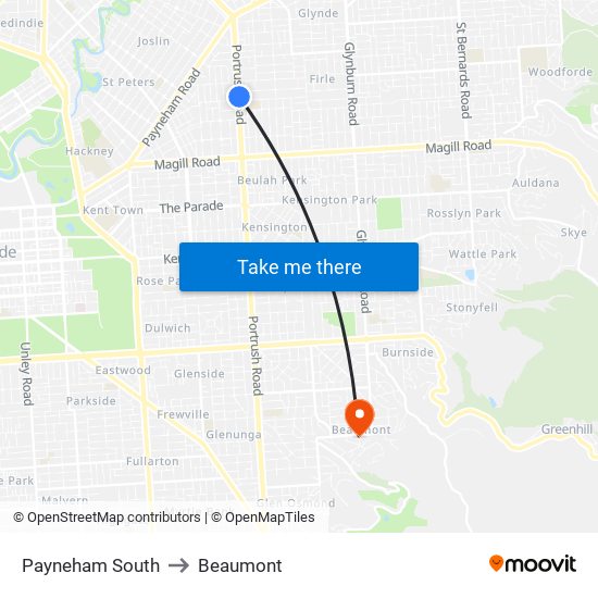 Payneham South to Beaumont map