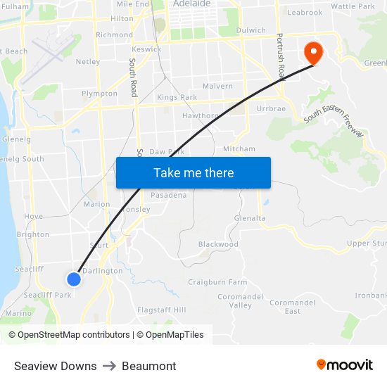 Seaview Downs to Beaumont map