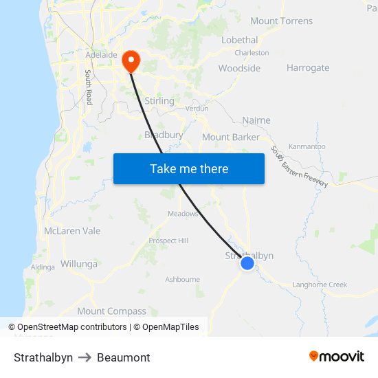 Strathalbyn to Beaumont map