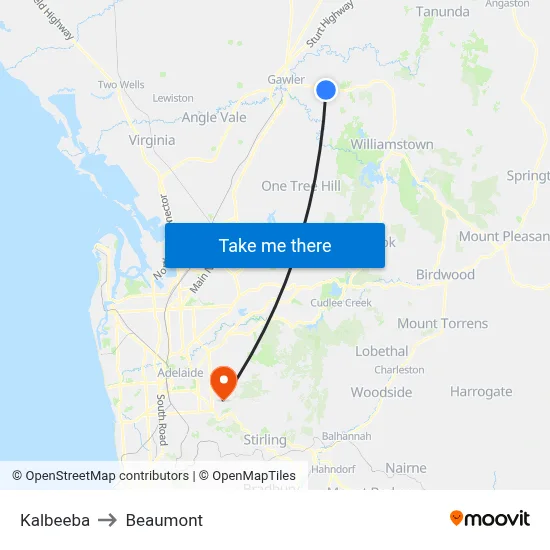 Kalbeeba to Beaumont map