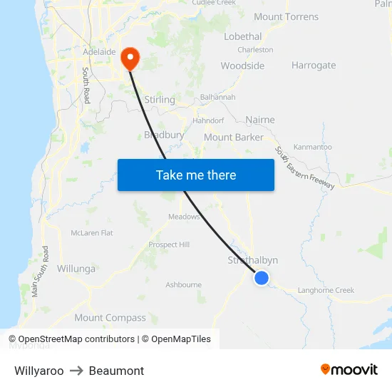 Willyaroo to Beaumont map