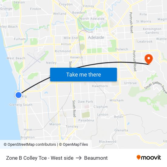 Zone B Colley Tce - West side to Beaumont map