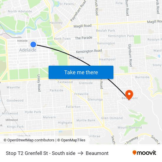 Stop T2 Grenfell St - South side to Beaumont map