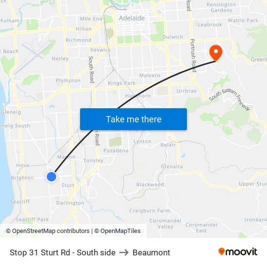 Stop 31 Sturt Rd - South side to Beaumont map