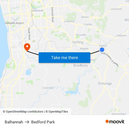 Balhannah to Bedford Park map