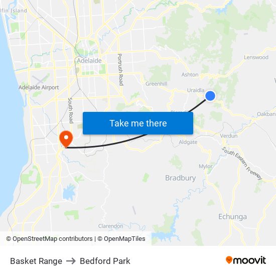 Basket Range to Bedford Park map