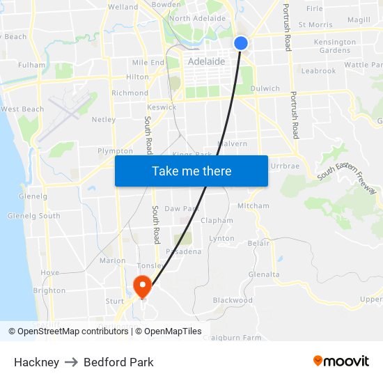 Hackney to Bedford Park map