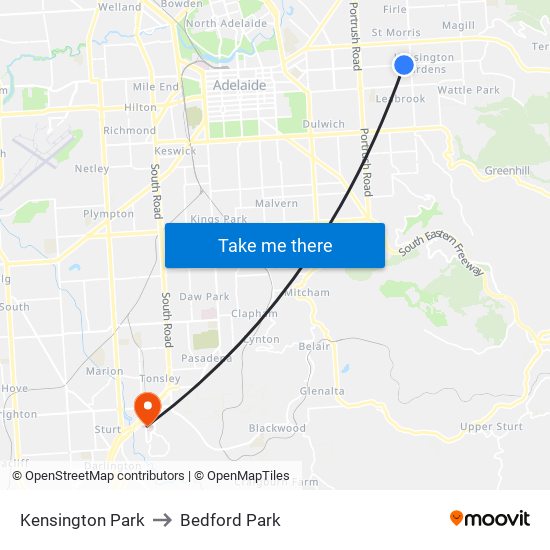 Kensington Park to Bedford Park map