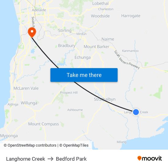 Langhorne Creek to Bedford Park map