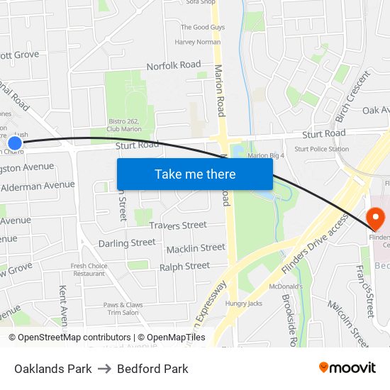 Oaklands Park to Bedford Park map