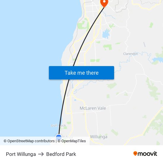 Port Willunga to Bedford Park map