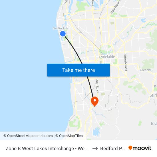 Zone B West Lakes Interchange - West side to Bedford Park map