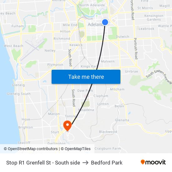 Stop R1 Grenfell St - South side to Bedford Park map