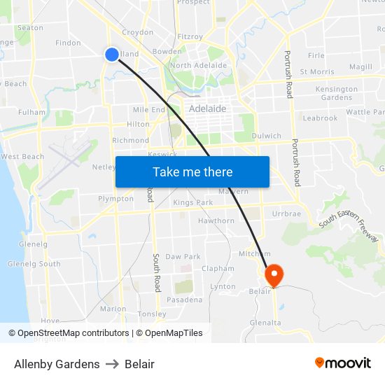 Allenby Gardens to Belair map