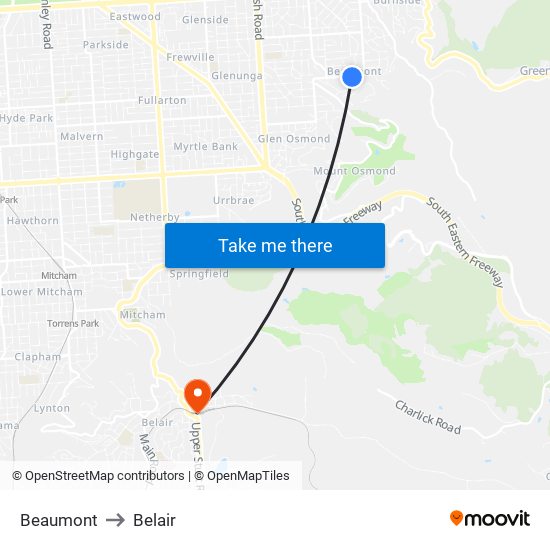 Beaumont to Belair map