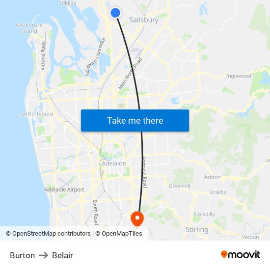 Burton to Belair map