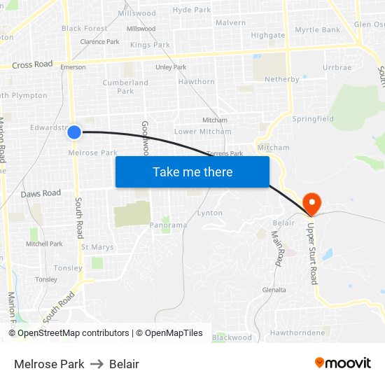 Melrose Park to Belair map