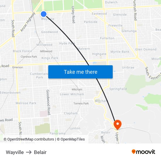 Wayville to Belair map