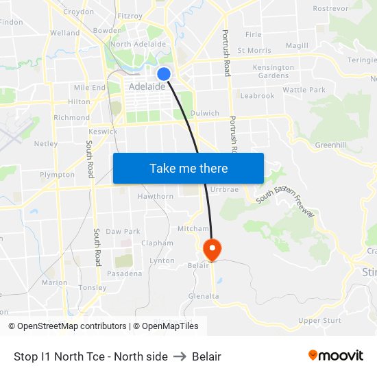 Stop I1 North Tce - North side to Belair map