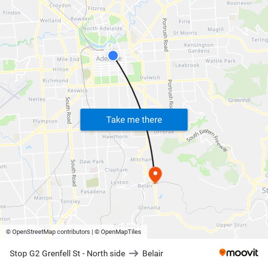 Stop G2 Grenfell St - North side to Belair map