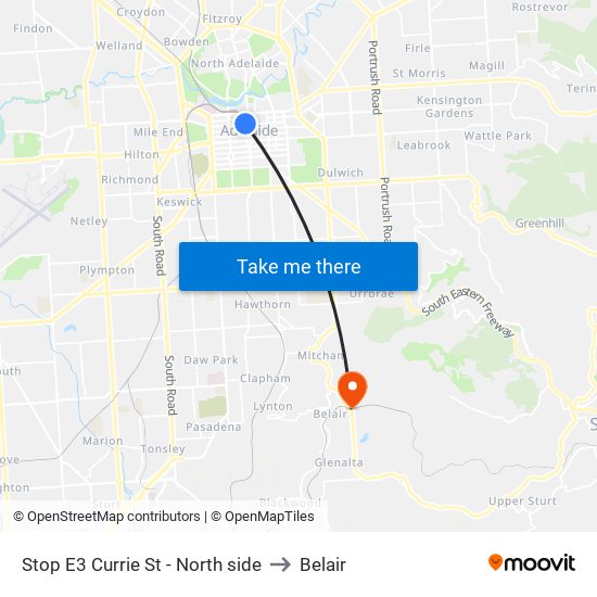 Stop E3 Currie St - North side to Belair map