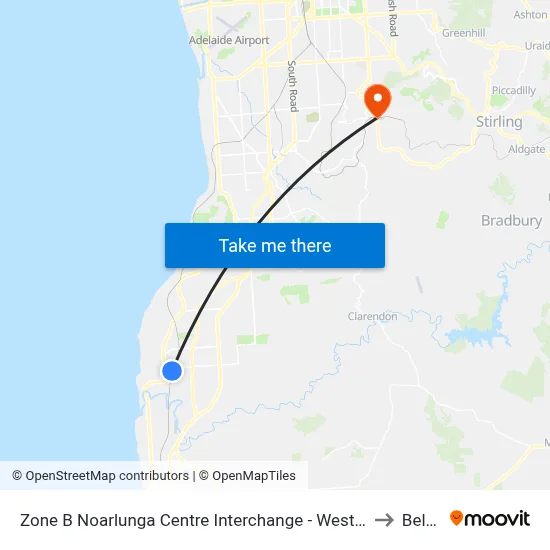 Zone B Noarlunga Centre Interchange - West side to Belair map
