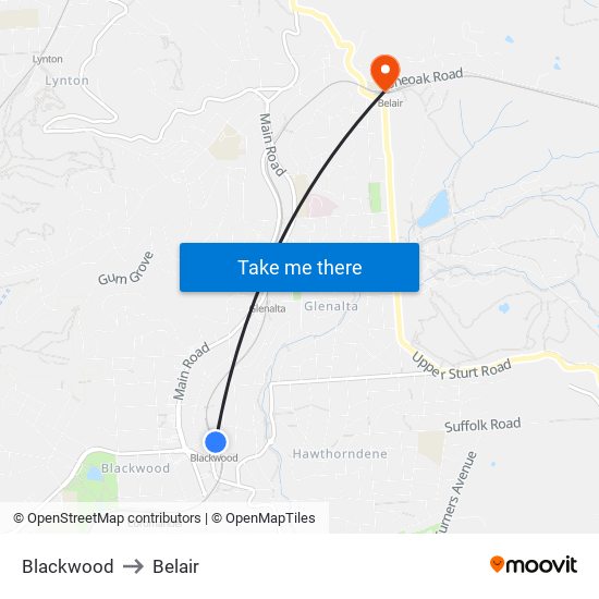 Blackwood to Belair map