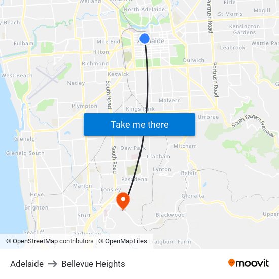 Adelaide to Bellevue Heights map