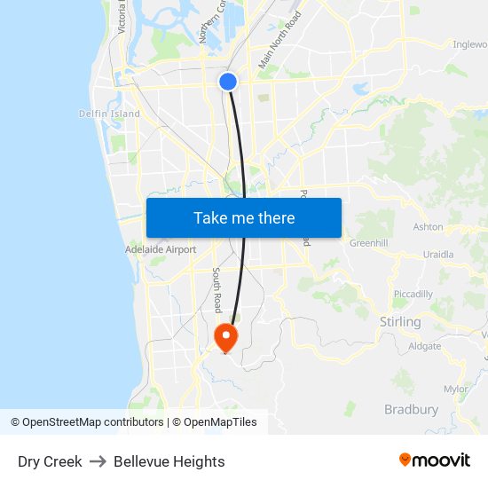 Dry Creek to Bellevue Heights map