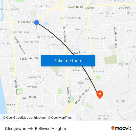 Glengowrie to Bellevue Heights map