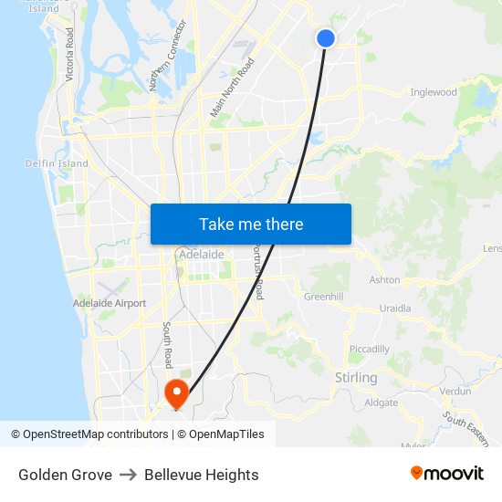 Golden Grove to Bellevue Heights map