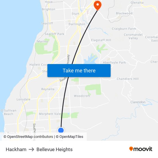Hackham to Bellevue Heights map