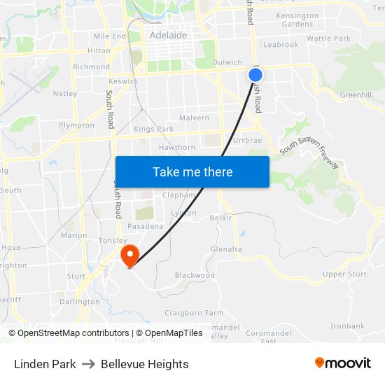 Linden Park to Bellevue Heights map