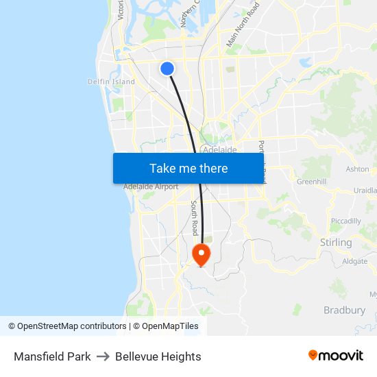 Mansfield Park to Bellevue Heights map