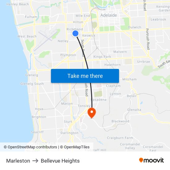 Marleston to Bellevue Heights map