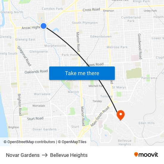 Novar Gardens to Bellevue Heights map