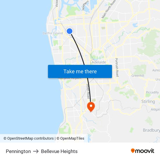 Pennington to Bellevue Heights map