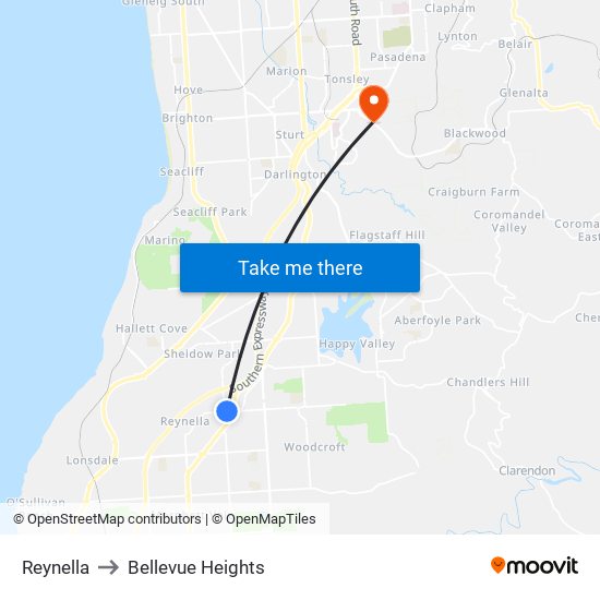 Reynella to Bellevue Heights map