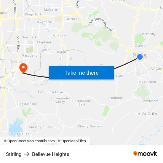 Stirling to Bellevue Heights map