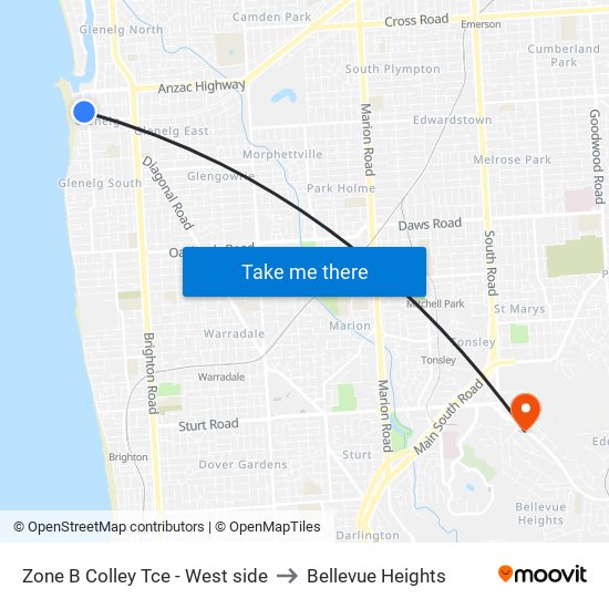 Zone B Glenelg Interchange - West side to Bellevue Heights map