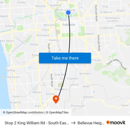 Stop 2 King William Rd - South East side to Bellevue Heights map