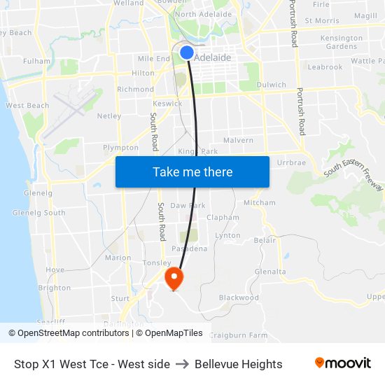 Stop X1 West Tce - West side to Bellevue Heights map