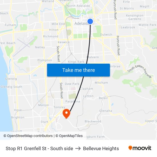 Stop R1 Grenfell St - South side to Bellevue Heights map