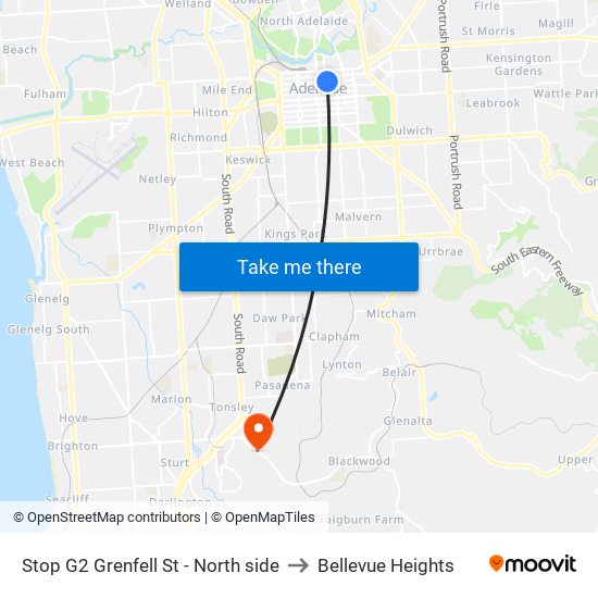 Stop G2 Grenfell St - North side to Bellevue Heights map