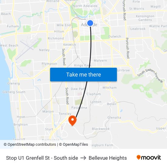 Stop U1 Grenfell St - South side to Bellevue Heights map
