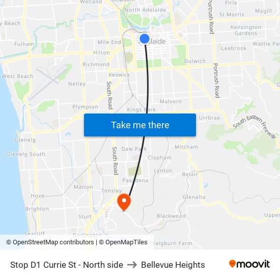 Stop D1 Currie St - North side to Bellevue Heights map